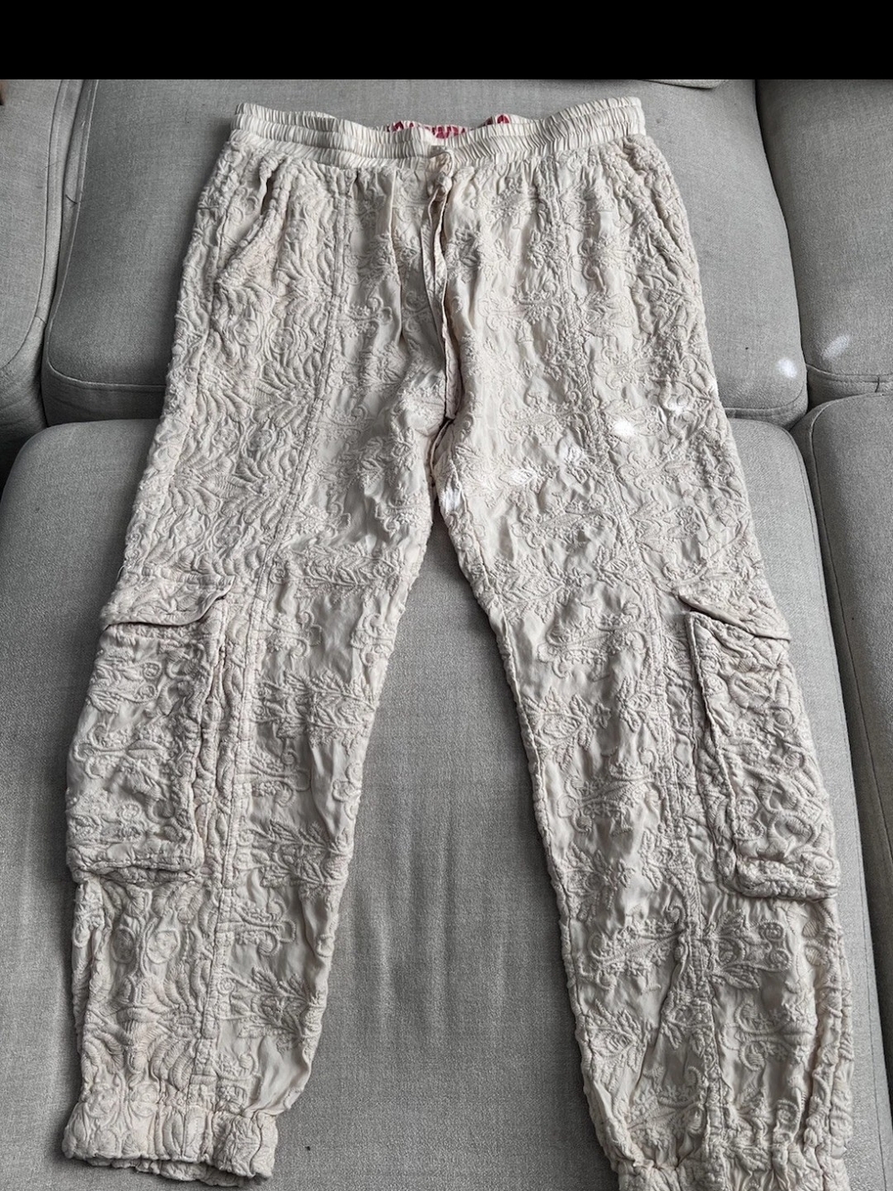 Johnny Was Woman's Embroidered Ivory Pants